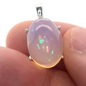 White Opal 7.18ct Platinum Finish Solid 925 Sterling Silver Pendant